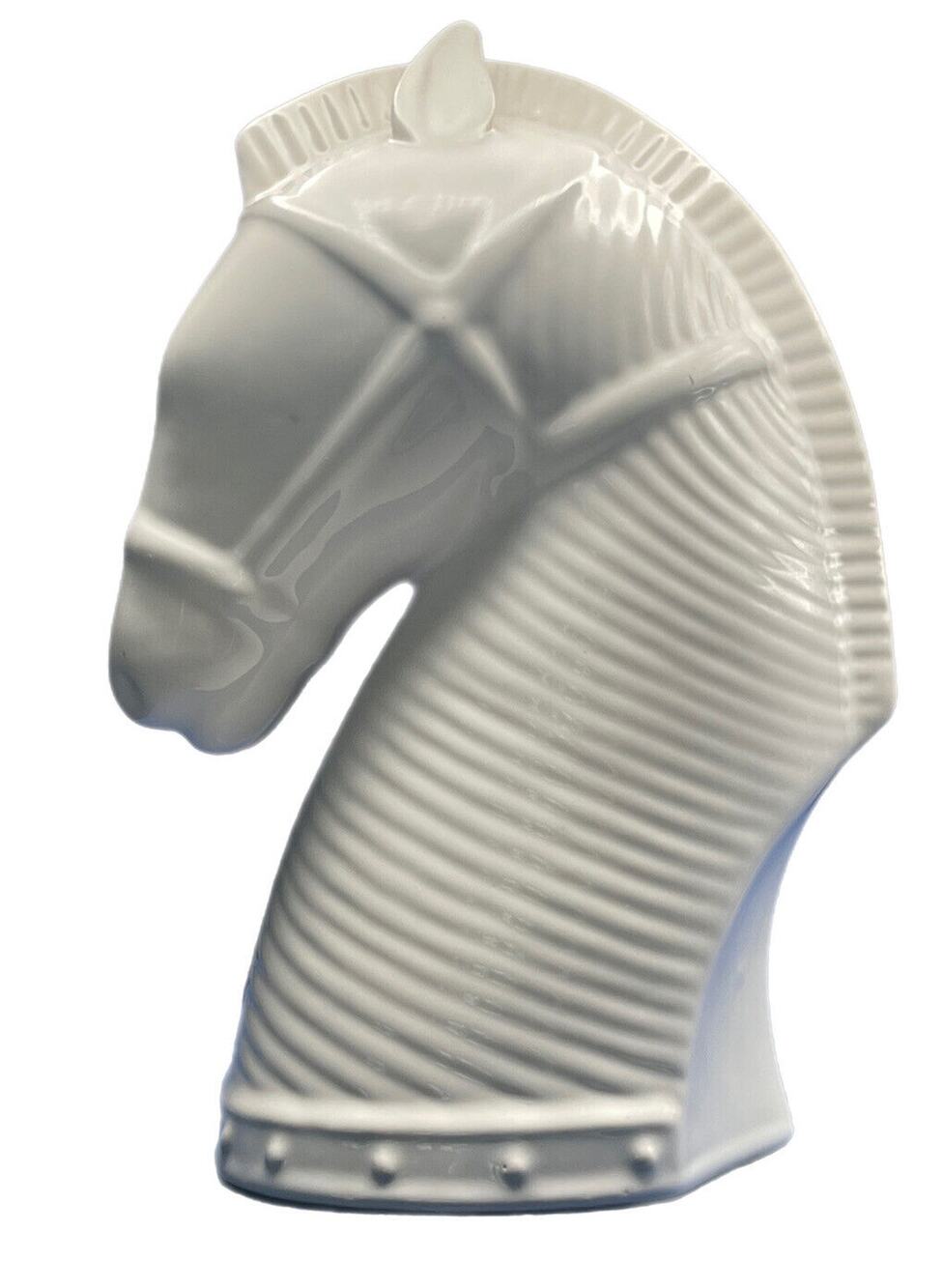 White Ceramic Porcelain Horse Head Chess Figurine Decor